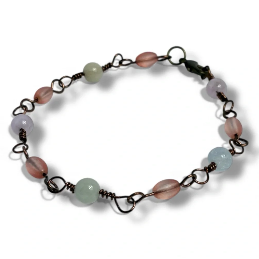 Handmade Morganite Bead Bracelet Pastel Multicolor Glass Semi Precious Stones